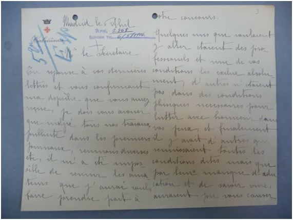 Carta del marqués de Cabriñana del Monte a Spyridon Lambros. 6 de abril de 1906. HOC-Archives, K15- Φ11-E3.