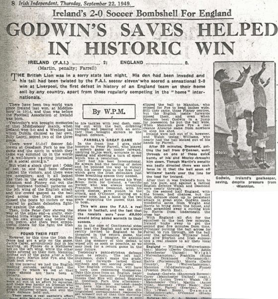 Notícia del Irish Independent del 22-9-1949.