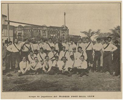 Primera foto del equipo del Madrid FC. Marzo de 1902 donde pese a lo que se ha venido publicando, no aparece el Sr. Johnson.