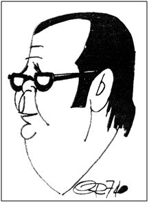 Pablo Porta caricaturizado en 1974, año de reapertura fronteriza a jugadores extranjeros en vano intento de acallar el escándalo de las falsificaciones documentales.