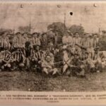 Jugadores del Deportivo Logroño y el Donostia en el encuentro amistoso disputado el 1 de noviembre de 1936. (La Rioja, 1936b)