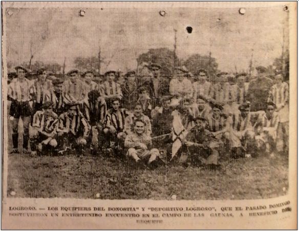 Jugadores del Deportivo Logroño y el Donostia en el encuentro amistoso disputado el 1 de noviembre de 1936. (La Rioja, 1936b)