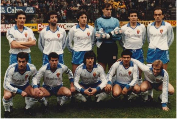 Formación 1985-86. Arriba: Casuco, García Cortés, Juan Carlos, Cedrún, Fraile, Kalicanin. Agachados: Pineda, Señor, Güerri, Rubén Sosa, Pardeza.