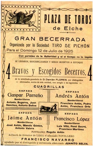 Figura 5. Gran becerrada en la plaza de Toros de Elche, 12 Julio 1925 Fuente: Santiago Gambín, Cátedra Pedro Ibarra.