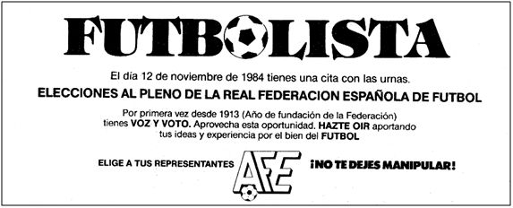 Octavilla de la Asociación de Futbolistas, invitando a la participación electoral de sus afiliados.